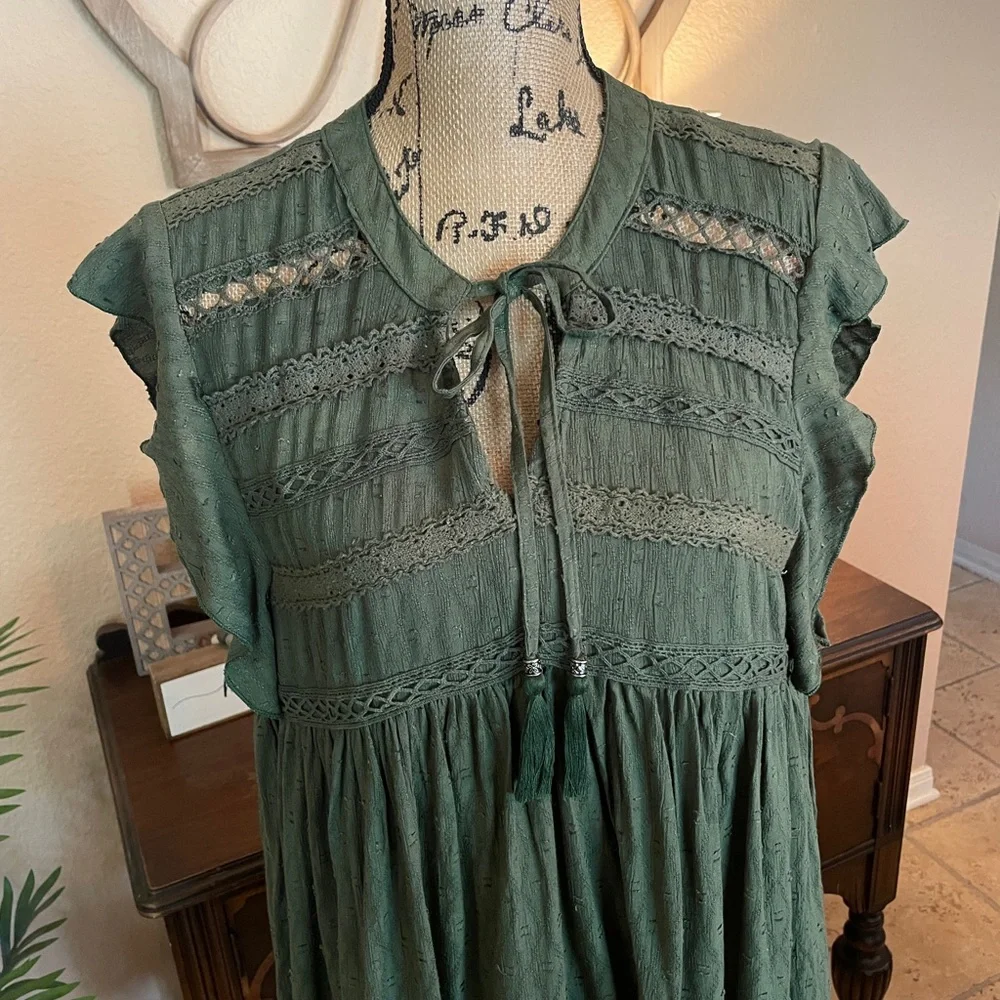 Green Ruffled Women's Dress - Picture 2 of 11